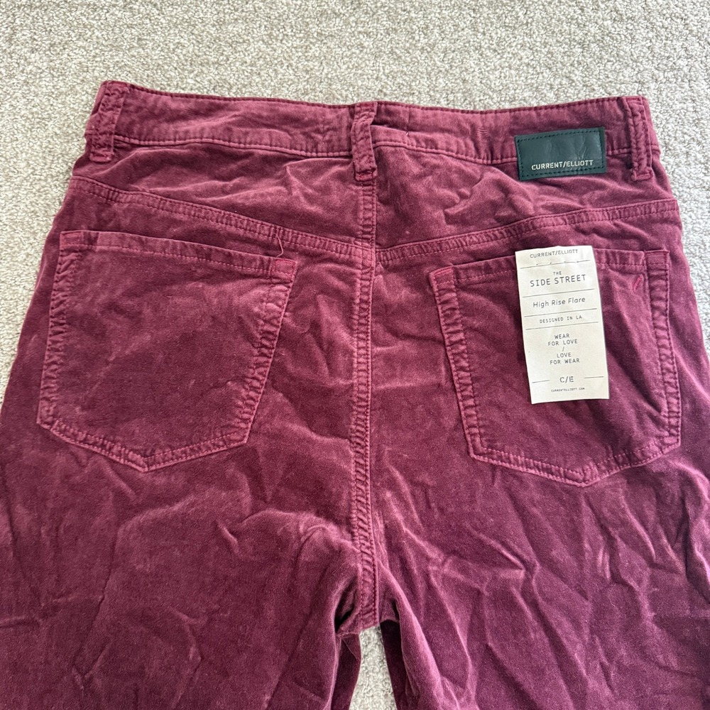 NWT Current Elliott Side Street Flare Corduroy Pants Claret Burgundy 30 Velvet - Picture 10 of 11